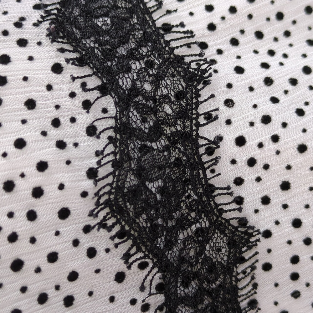 Betsey Johnson Black And White Flocked Dress With Eyelash Lace Trim - Picture 13 of 13
